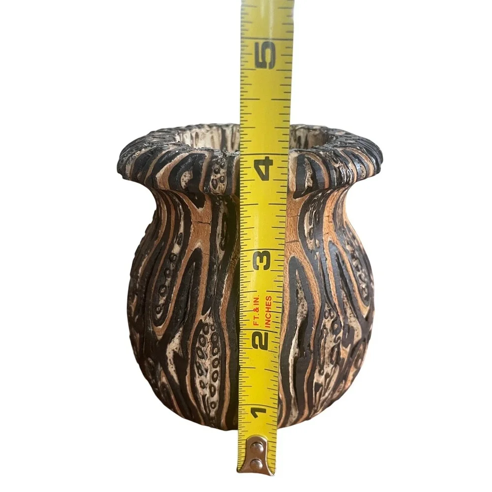 Vintage Handcrafted‎ New Zealand Ponga Craft Tree Fern Vase 4.5